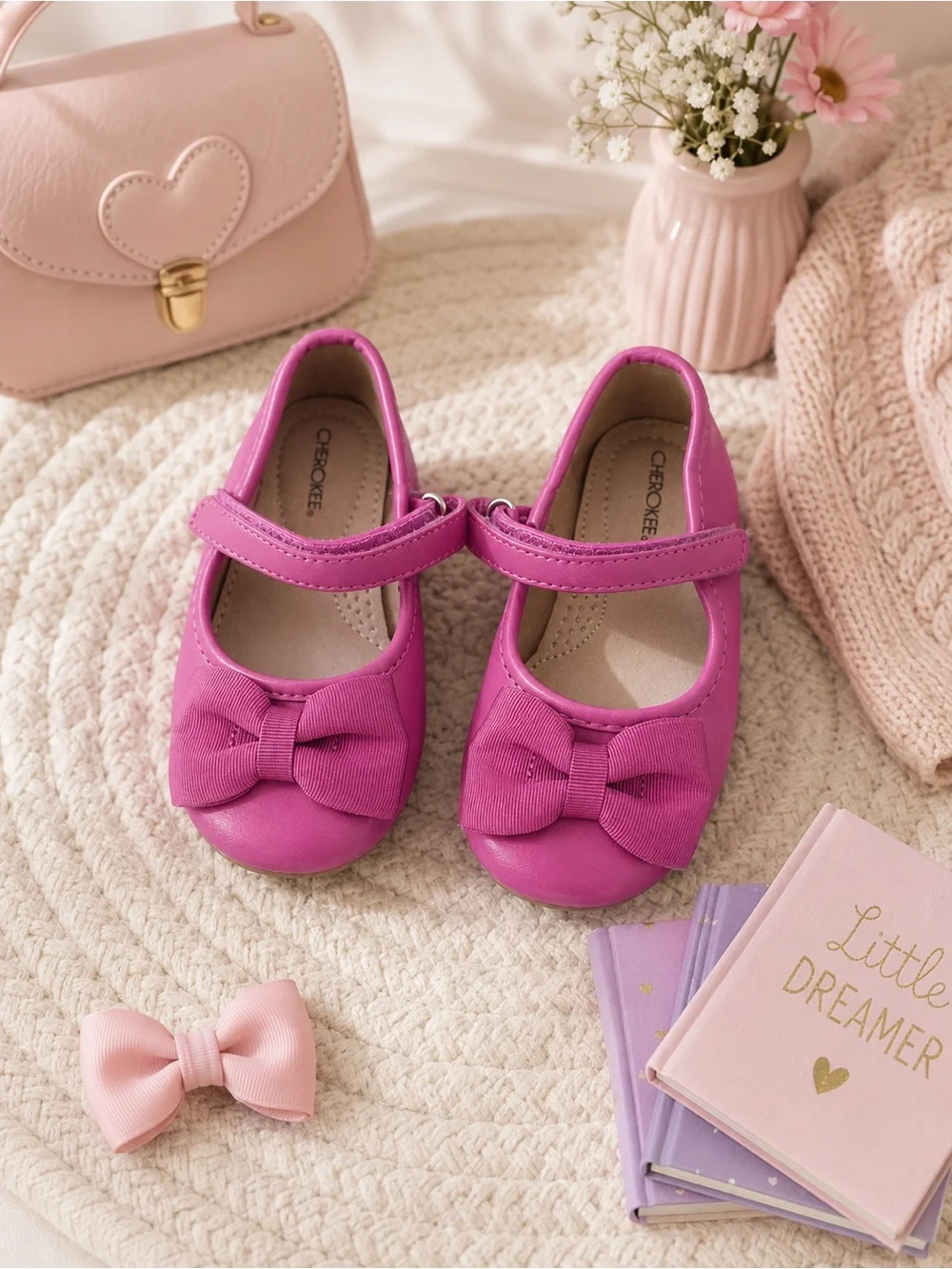 Cherokee Hot Pink Girls' Bow Mary Jane Shoes